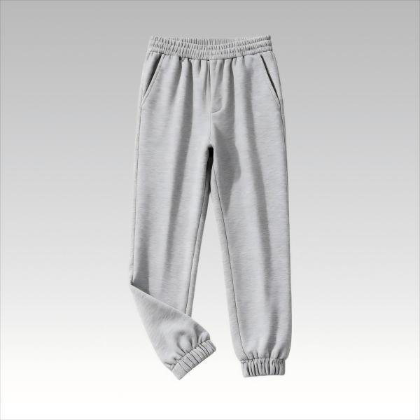 Female Casual Soft Knit Pants - Light Gray Elastic Waist  Trousers
